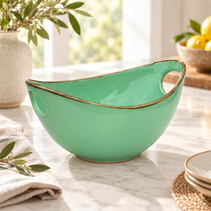 Premium Glossy Ceramic Serving Bowl with Side Handles | 23 × 17.5 × 12 cm (DZ)