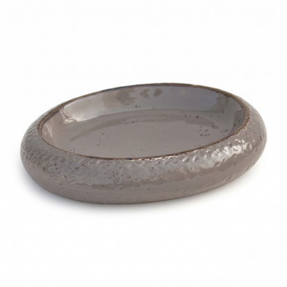 Premium Grey Ceramic Oval Serving Platter – Glossy Speckled Finish with Textured Rim | 27 × 21 × 6 cm (DZ)