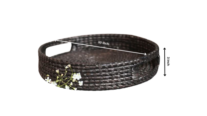 Premium Handwoven Sabai Grass Round Serving Tray with Handles – Eco-Friendly Woven Basket | 10 × 10 × 3 inches (DZ)