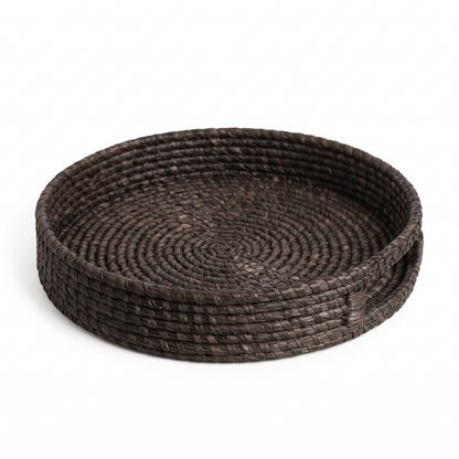 Premium Handwoven Sabai Grass Round Serving Tray with Handles – Eco-Friendly Woven Basket | 10 × 10 × 3 inches (DZ)