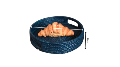 Premium Handwoven Sabai Grass Round Serving Tray with Handles – Eco-Friendly Woven Basket | 10 × 10 × 3 inches (DZ)