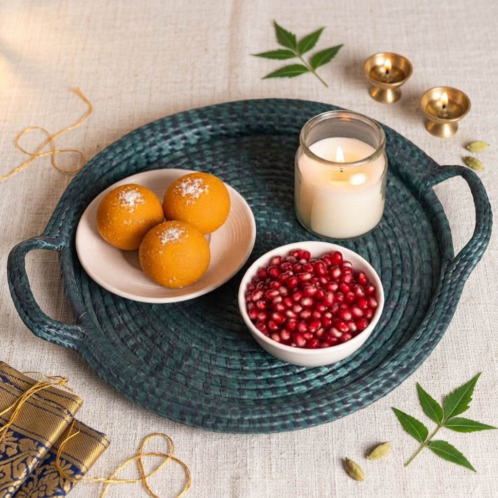 Premium Handwoven Sabai Grass Round Serving Tray with Handles | 16 Inch (DZ)