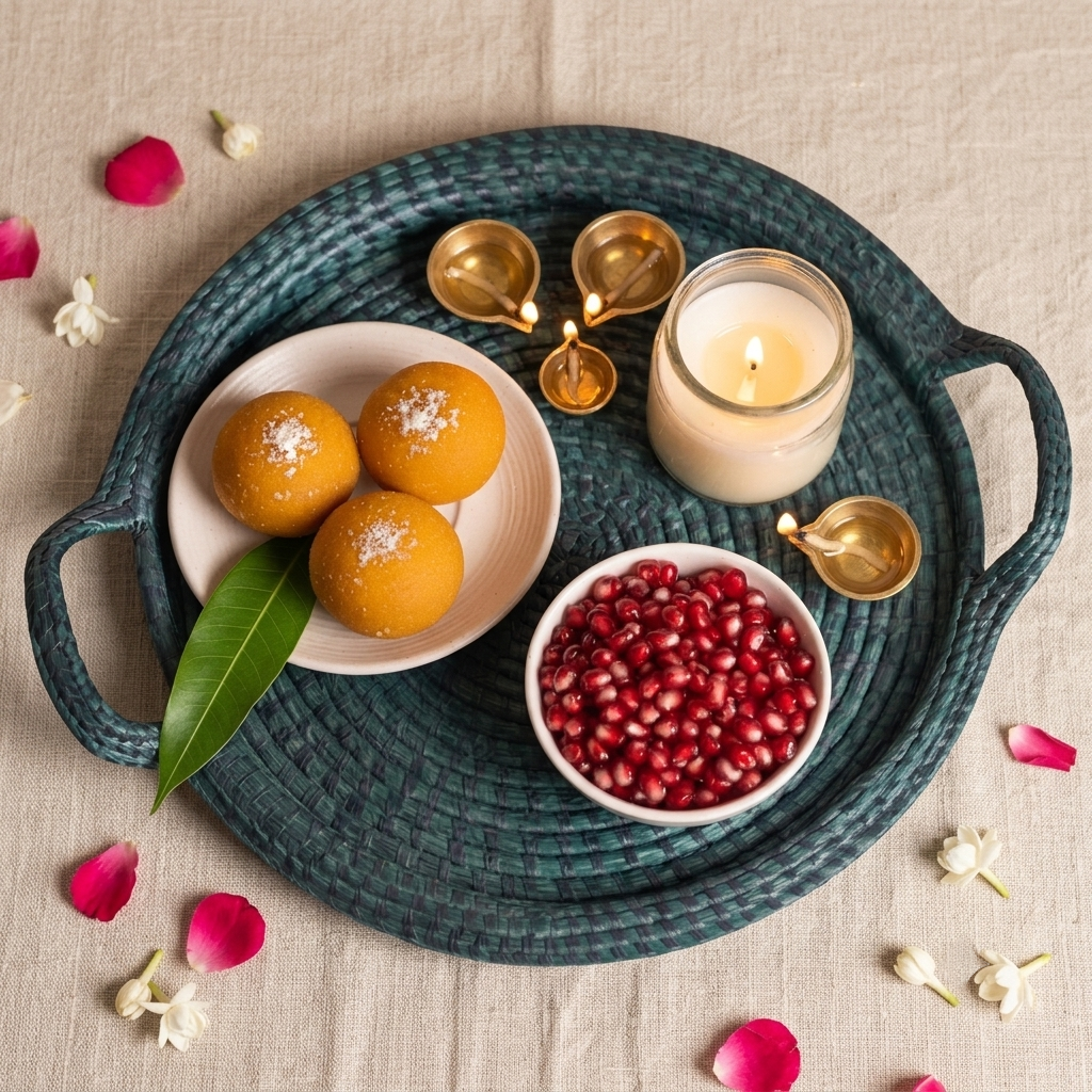 Premium Handwoven Sabai Grass Round Serving Tray with Handles | 16 Inch (DZ)