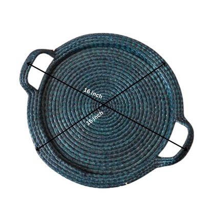 Premium Handwoven Sabai Grass Round Serving Tray with Handles | 16 Inch (DZ)