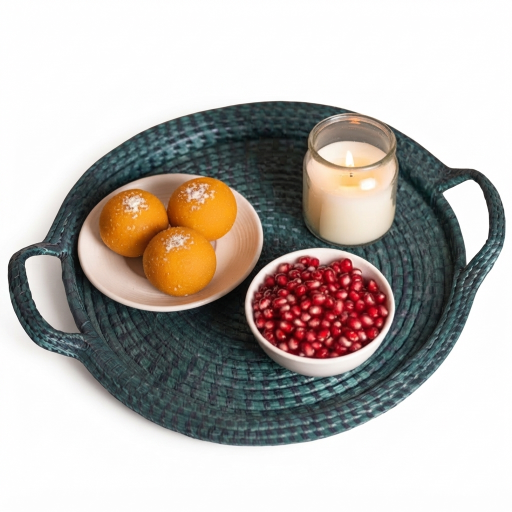 Premium Handwoven Sabai Grass Round Serving Tray with Handles | 16 Inch (DZ)