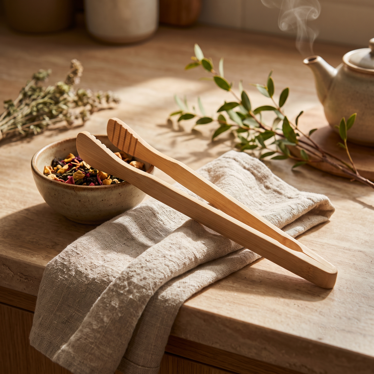 Set of 2 | Premium Natural Bamboo Kitchen Serving & Cooking Tongs | 18 cm (DZ)
