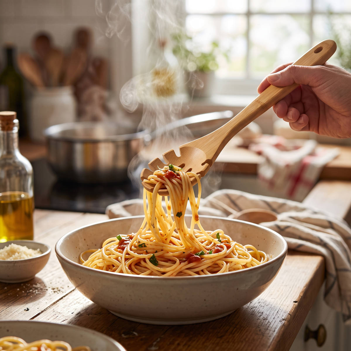 Premium Natural Bamboo Pasta Server Spoon | 33 × 6.5 cm (DZ)