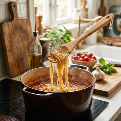 Premium Natural Bamboo Pasta Server Spoon | 33 × 6.5 cm (DZ)