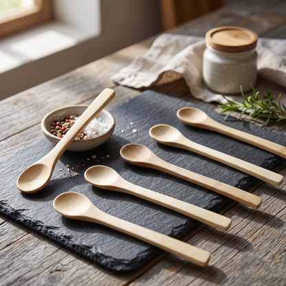 Set of 6 | Premium Natural Bamboo Spoon Set | 16 × 3 cm Per Spoon (DZ)