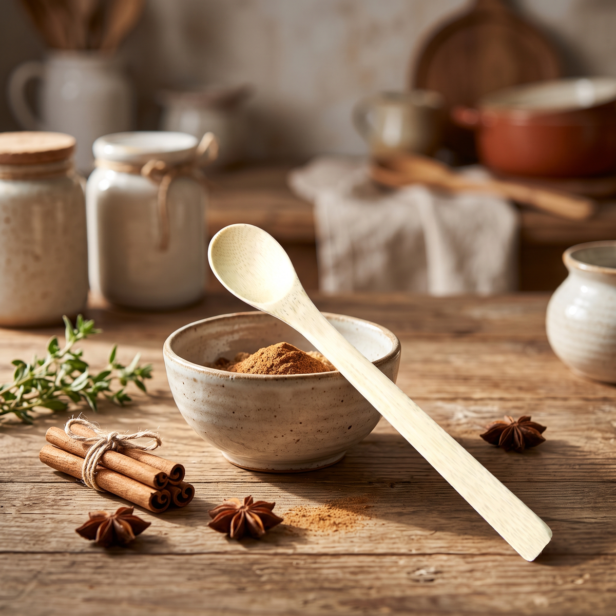 Set of 6 | Premium Natural Bamboo Spoon Set | 16 × 3 cm Per Spoon (DZ)