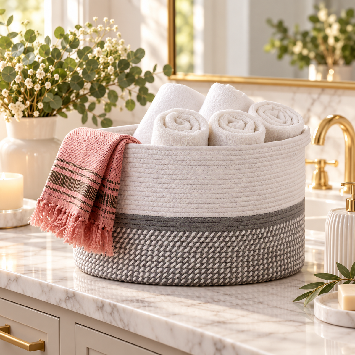 Premium Oval Cotton Rope Storage Basket – Dual-Tone Woven Home Organizer | 15 Inch (DZ)