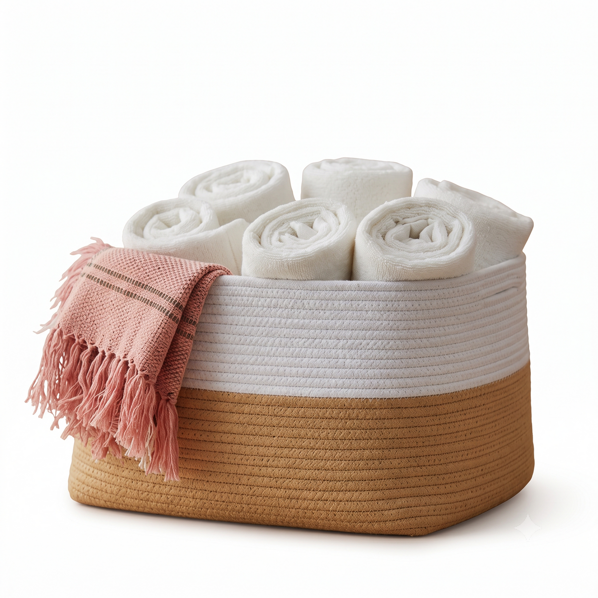 Premium Oval Cotton Rope Storage Basket – Dual-Tone Woven Home Organizer | 15 Inch (DZ)