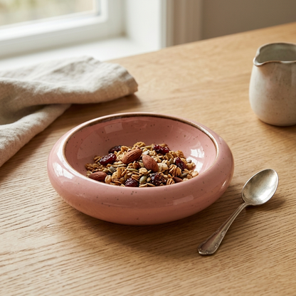 Premium Peach Ceramic Round Serving Plate – Glossy Speckled Finish with Deep Curved Design | 24.5 × 24.5 × 8 cm (DZ)