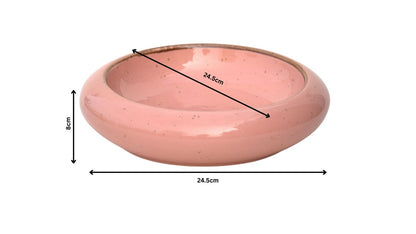 Premium Peach Ceramic Round Serving Plate – Glossy Speckled Finish with Deep Curved Design | 24.5 × 24.5 × 8 cm (DZ)