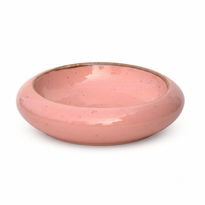 Premium Peach Ceramic Round Serving Plate – Glossy Speckled Finish with Deep Curved Design | 24.5 × 24.5 × 8 cm (DZ)