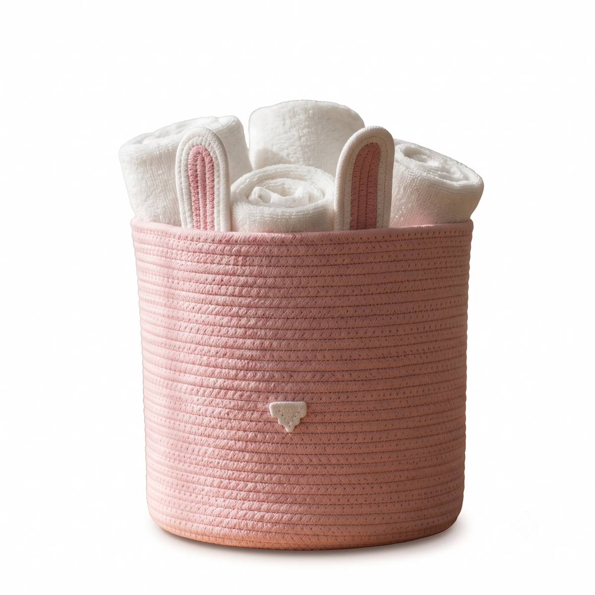 Premium Pink Bunny Ears Cotton Rope Storage Basket – Eco-Friendly Kids Bathroom Organizer | 25 × 25 × 25 cm (DZ)