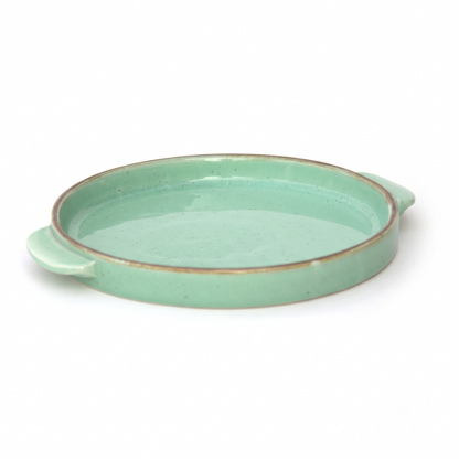 Premium Round Ceramic Serving Tray with Handles – Glossy Speckled Finish | 26 × 26 × 3 cm (DZ)