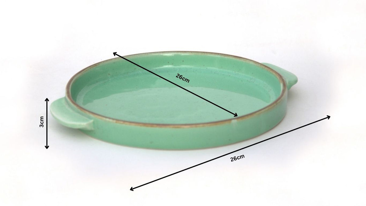 Premium Round Ceramic Serving Tray with Handles – Glossy Speckled Finish | 26 × 26 × 3 cm (DZ)