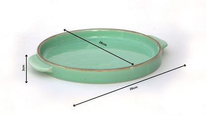 Premium Round Ceramic Serving Tray with Handles – Glossy Speckled Finish | 26 × 26 × 3 cm (DZ)