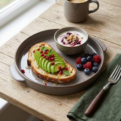 Premium Round Ceramic Serving Tray with Handles – Glossy Speckled Finish | 26 × 26 × 3 cm (DZ)
