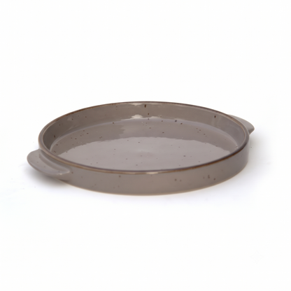 Premium Round Ceramic Serving Tray with Handles – Glossy Speckled Finish | 26 × 26 × 3 cm (DZ)