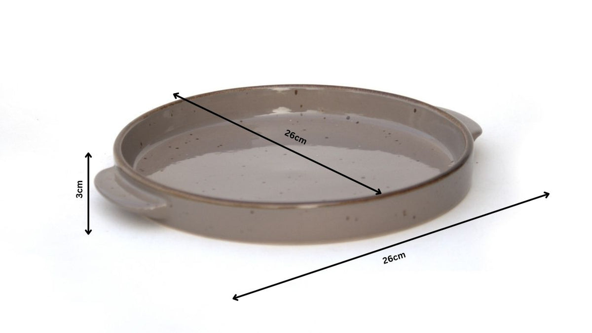 Premium Round Ceramic Serving Tray with Handles – Glossy Speckled Finish | 26 × 26 × 3 cm (DZ)