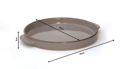 Premium Round Ceramic Serving Tray with Handles – Glossy Speckled Finish | 26 × 26 × 3 cm (DZ)