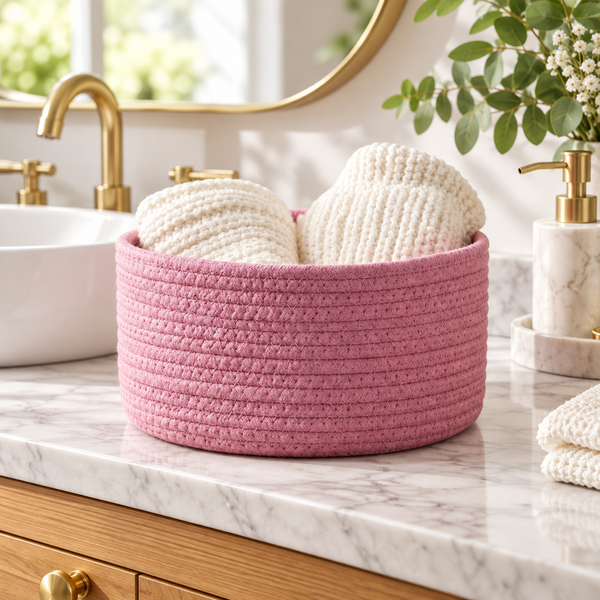 Premium Round Cotton Rope Storage Basket – Lightweight & Durable Home Organizer | 8 Inch (DZ)