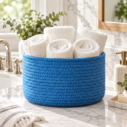 Premium Round Cotton Rope Storage Basket – Lightweight & Durable Home Organizer | 8 Inch (DZ)