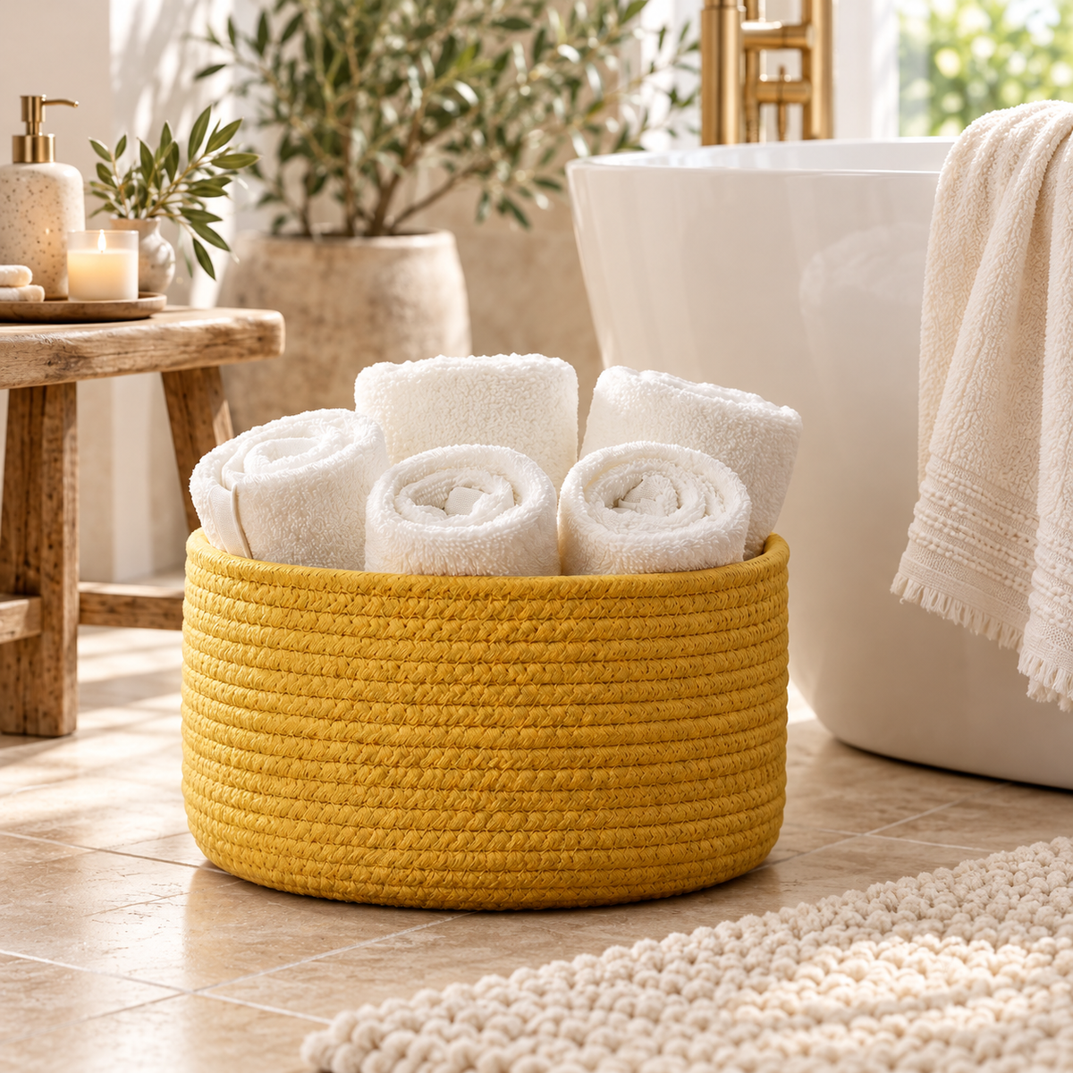 Premium Round Cotton Rope Storage Basket – Lightweight & Durable Home Organizer | 8 Inch (DZ)