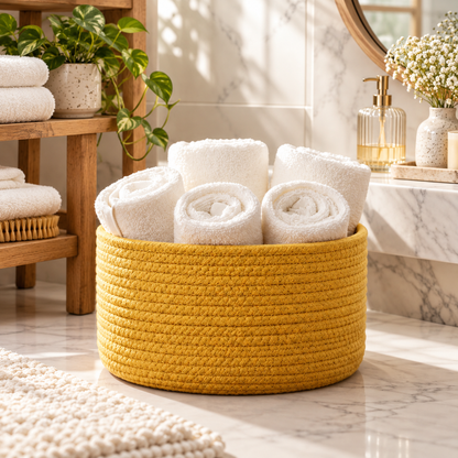 Premium Round Cotton Rope Storage Basket – Lightweight & Durable Home Organizer | 8 Inch (DZ)