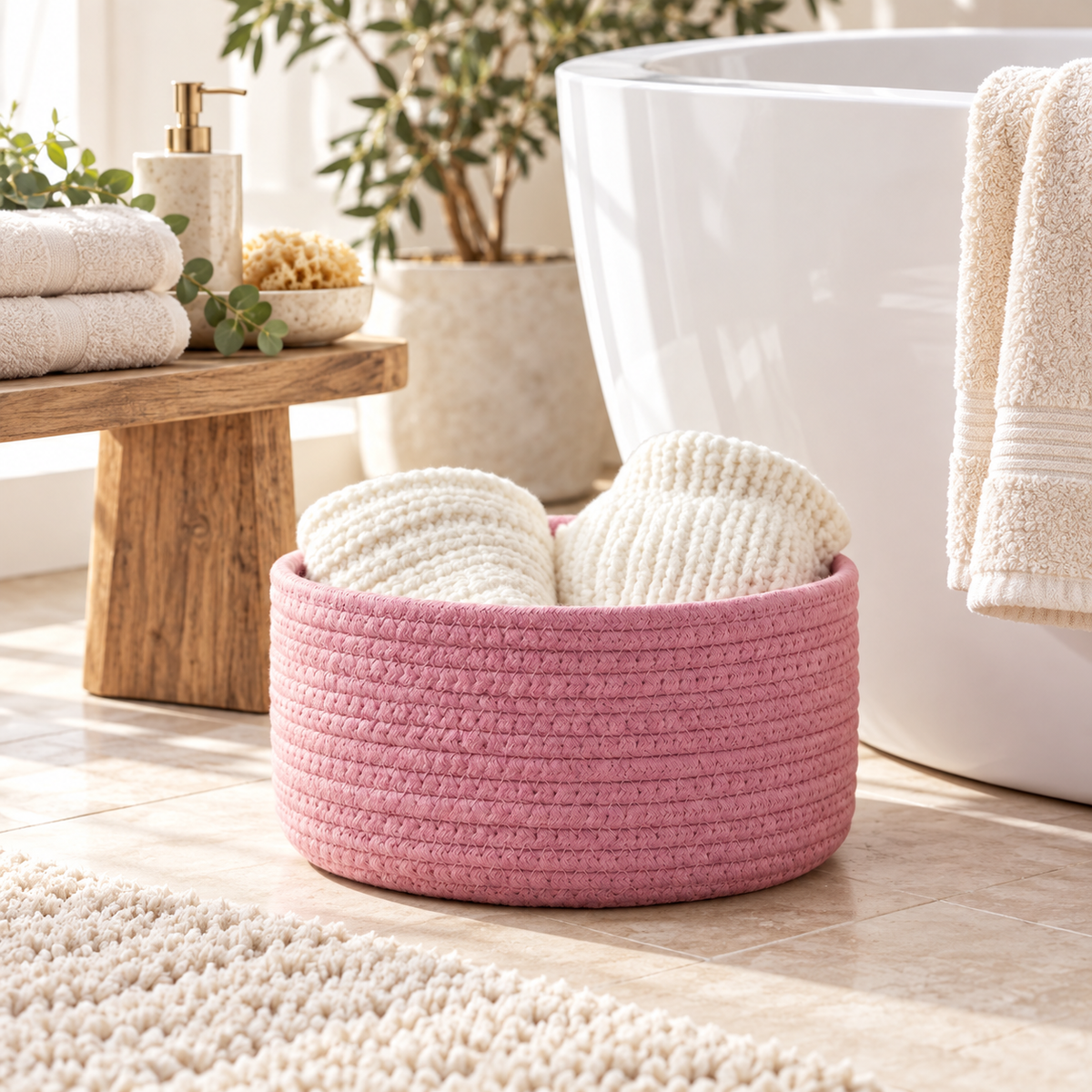 Premium Round Cotton Rope Storage Basket – Lightweight & Durable Home Organizer | 8 Inch (DZ)