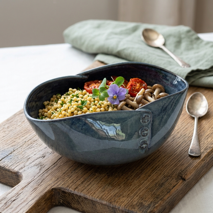 Premium Stoneware Ceramic Serving Bowl with Decorative Rivet Design | 28 × 21 × 10 cm (DZ)