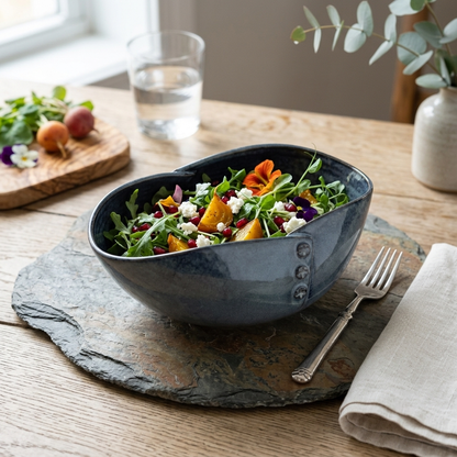 Premium Stoneware Ceramic Serving Bowl with Decorative Rivet Design | 28 × 21 × 10 cm (DZ)