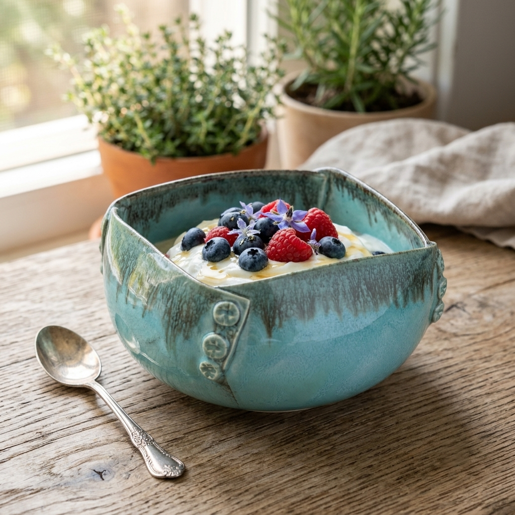 Premium Turquoise Blue Stoneware Ceramic Serving Bowl with Decorative Rivet Design | 22 × 22 × 12 cm (DZ)