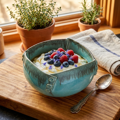 Premium Turquoise Blue Stoneware Ceramic Serving Bowl with Decorative Rivet Design | 22 × 22 × 12 cm (DZ)