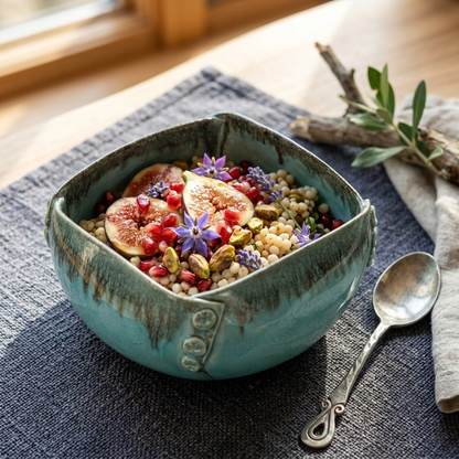 Premium Turquoise Blue Stoneware Ceramic Serving Bowl with Decorative Rivet Design | 22 × 22 × 12 cm (DZ)