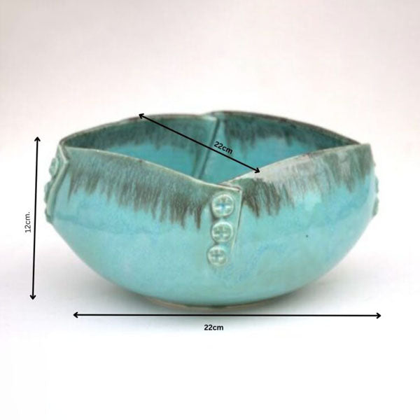 Premium Turquoise Blue Stoneware Ceramic Serving Bowl with Decorative Rivet Design | 22 × 22 × 12 cm (DZ)