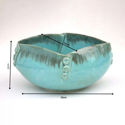 Premium Turquoise Blue Stoneware Ceramic Serving Bowl with Decorative Rivet Design | 22 × 22 × 12 cm (DZ)