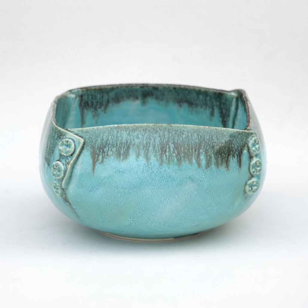 Premium Turquoise Blue Stoneware Ceramic Serving Bowl with Decorative Rivet Design | 22 × 22 × 12 cm (DZ)