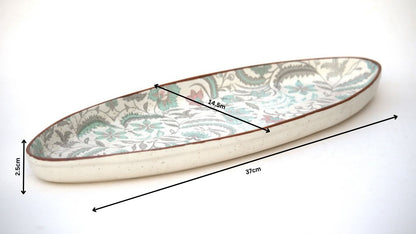 Premium White Ceramic Floral Serving Platter – Elegant Multicolor Motif with Glossy Finish | 37 × 14.5 × 2.5 cm (DZ)