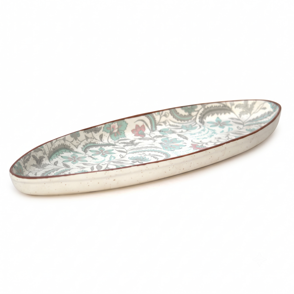 Premium White Ceramic Floral Serving Platter – Elegant Multicolor Motif with Glossy Finish | 37 × 14.5 × 2.5 cm (DZ)