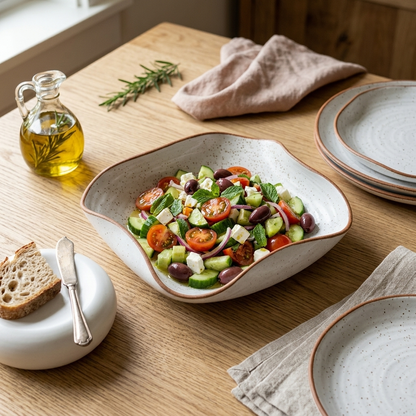 Premium White Stoneware Ceramic Serving Platter with Wavy Edges | 25 × 25 × 6 cm (DZ)
