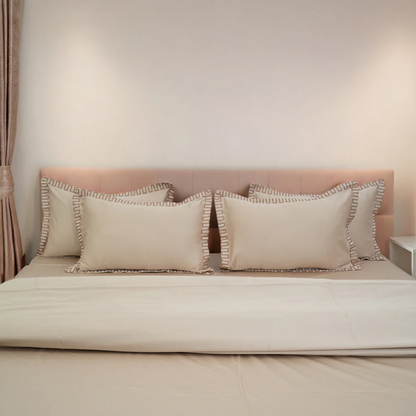 Pristine Cream Tumble (300 TC) - 100% Cotton King-Size Bedsheet + 2 Pillow Covers