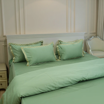 Pristine Green Gold (300 TC) - 100% Cotton King-Size Bedsheet + 2 Pillow Covers