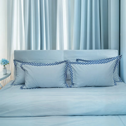 Pristine Light Sky (300 TC) - 100% Cotton King-Size Bedsheet + 2 Pillow Covers