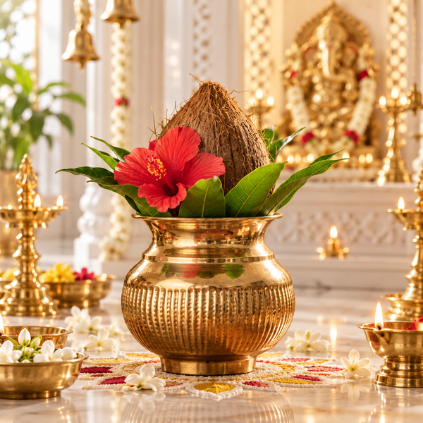 Pure Brass Puja Kalash – Shubh | Golden Pooja Kalash - (DZ)