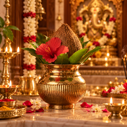 Pure Brass Puja Kalash – Shubh | Golden Pooja Kalash - (DZ)