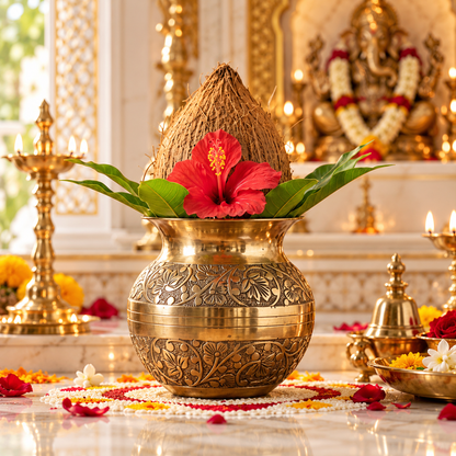 Pure Brass Puja Kalash – Amrit | Golden Pooja Kalash - (DZ)