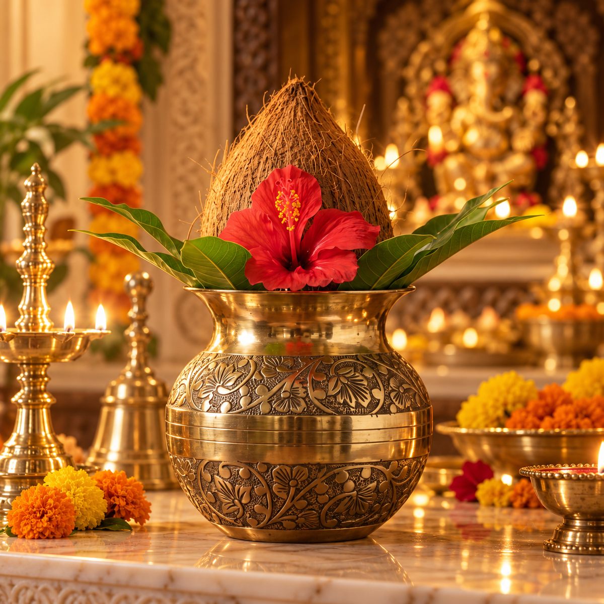 Pure Brass Puja Kalash – Amrit | Golden Pooja Kalash - (DZ)